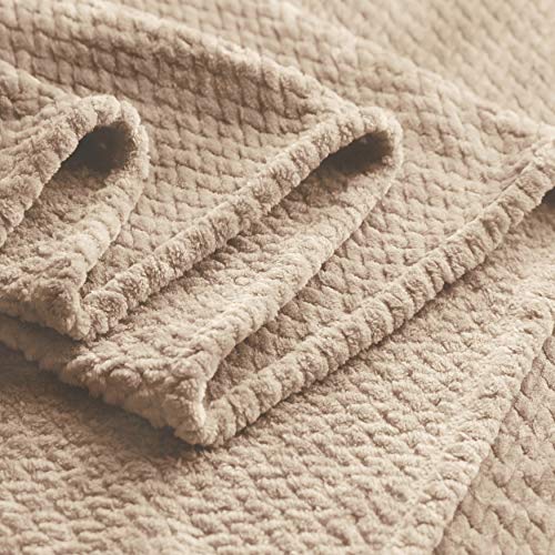 Kingole Flannel Fleece Luxury Throw Blanket, Beige Twin Size Jacquard Weave Pattern Cozy Couch/Bed Super Soft And Warm Plush Microfiber 350Gsm (66 X 90 Inches) #TOP3