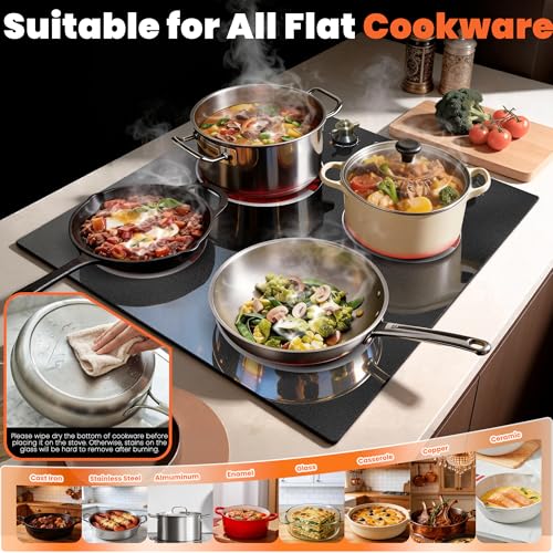 Image of Electric Cooktop 24 Inch - 4 Burner Drop-in(22.05 inchx19.3 inch) Radiant Electric Cooktop 6000W Knob Control, 220V Electrical Ceramic Stove Top, 9 Heating Levels, Residual Heat Indication (No Plug)