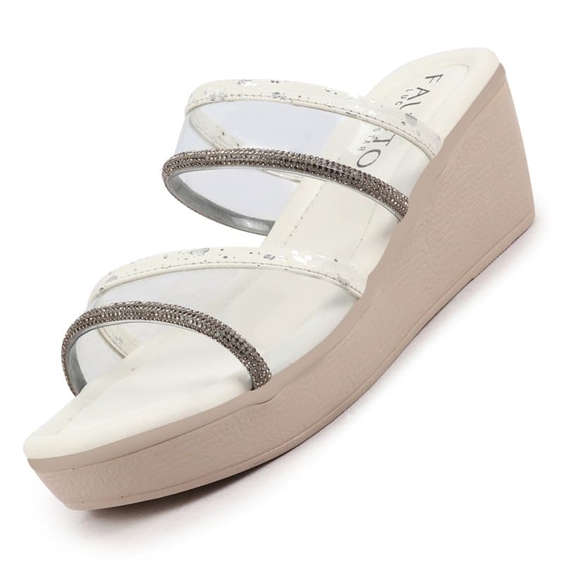 FAUSTO FST KI-665 WHITE-36 Womens White Embellished Double Strap Slip On Wedge Sandal For Wedding|Party (3 UK) (B0D1TTF4BC) Amazon Price History, Amazon Price Tracker