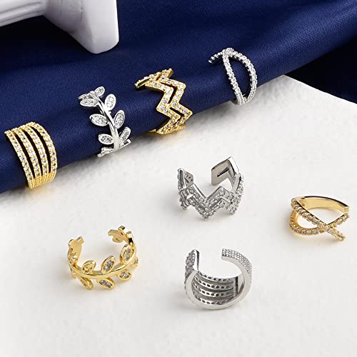 Lansora Cz Paved Leaf Vine Ear Cuffs Earrings Cubic Zirconia Silver Gold Non Pierced Cartilage Conch Earrings #TOP1
