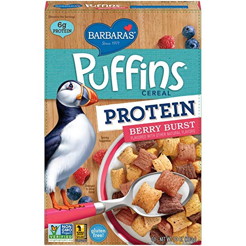 Barbara's Puffins Protein Berry Burst Cereal, Gluten Free, Non-GMO, 10 Oz Box (Pack of 12)