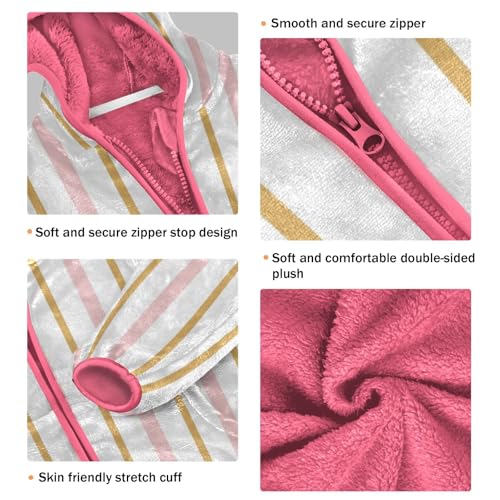 OTVEE Pink and Gold Christmas Stripe Kids Hoodie Jacket Fall Spring Full Zip Warm Outwear Coat3