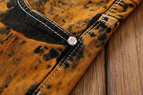 Men's Ripped Paint Jeans Pants Slim Fit Straight Distressed Denim Trousers3