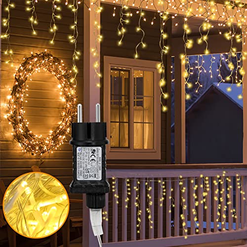 Yakimz Lichterkette Eisregen Außen, 15M LED Lichtervorhang Lichterkette, IP44 Wasserdicht, 600LEDs Warmweiß mit 8 Modi für Innen Außen...