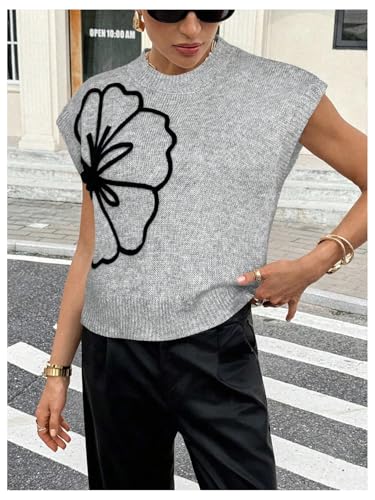 Image of SOLY HUX Women's Short Sleeve Sweater 3D Floral Sweaters Pullover Tank Tops Knit Vest Trendy Fashion Clothing