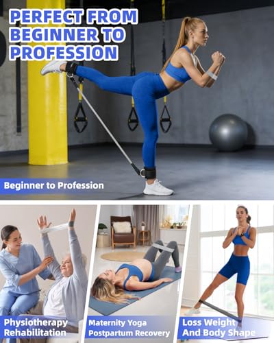 Image of Resistance Bands Set - Resistance Band and Adjustable Ankle Exercise Bands with Cuffs Great Equipment for Training, Working Out, Yoga,Home Gym with Training Guidance & Carry Bag,Set of 8