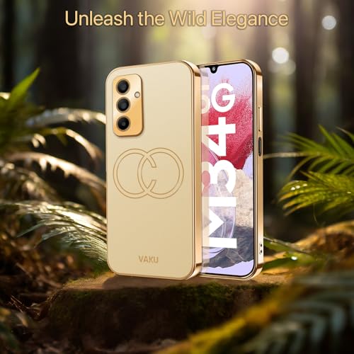 Image of Vaku Luxos Skylar Back Cover for Samsung Galaxy M34 5G with Leather Pattern Gold Electroplated Soft TPU Cover Shockproof Protective Case- Gold