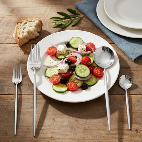 Image of 20 Pcs Silver Cutlery Set for Dining Table the Perfect Lightweight Silim Handle Tableware Including Dinner Spoon, Dinner Fork, Dinner Knife, Dessert Spoon & Dessert Fork
