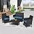 ALAULM 4 Pieces Patio Conversation Set Outdoor Rattan Patio Furniture Set Wicker Chairs with Soft Cushion and Glass Table for Patio, Backyard, Porch, Poolside(Dark Blue)