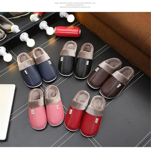 MW&FOFJR Women Men's Slippers Winter Waterproof PU Leather Home Cotton Shoes3