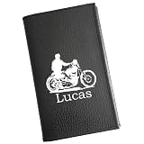 Syl'la – Etui Carte Grise Porte papiers Voiture Permis Cuir Noir – Moto Harley Blanc Personnalisé avec Votre Prénom   pour Homme ou Femme