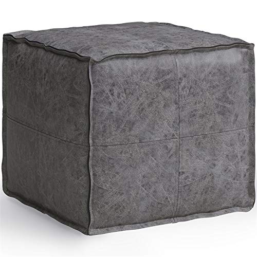 Trent Home Boho Square Pouf in Distressed Black Faux Leather