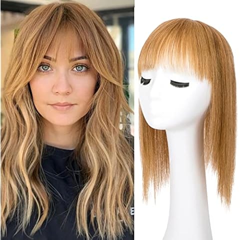 Lovenea Human Hair Toupee Clip in Human Hair Pieces With Bangs 12 inch Straight Hair 8 * 23 cm Top Toppers Fringe for Loss Thinning Hair Replacement Extensions(12 Inch, P10/16#) Cover