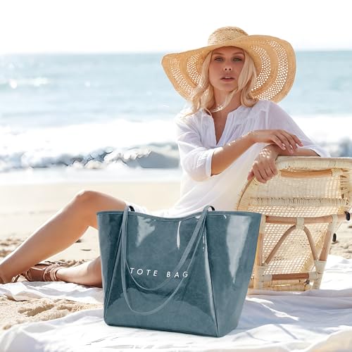Image of KALIDI PVC Tote Women Weekender Bag Large Shopper Handbag Oversize Shoulder Travel Purse