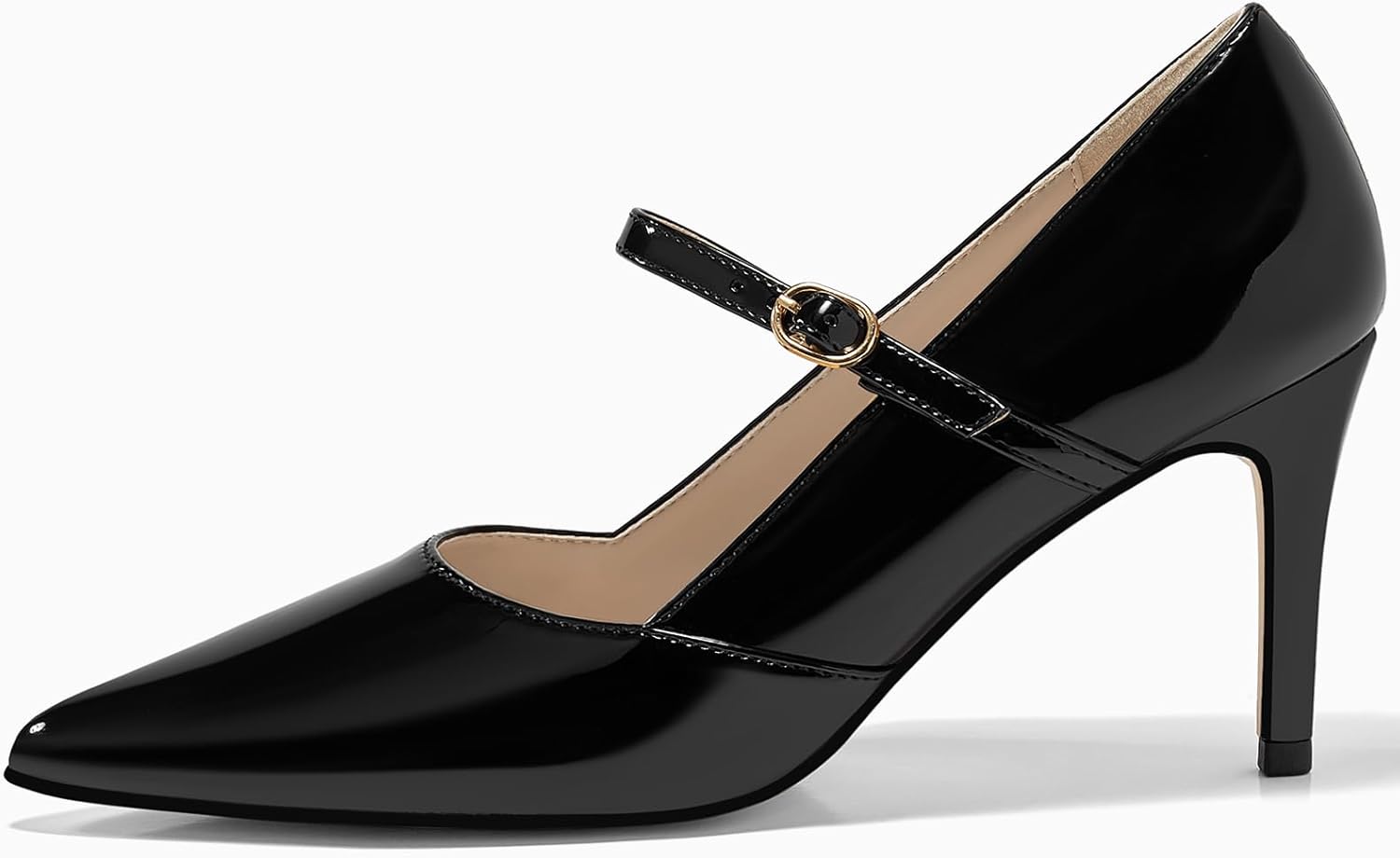 Coutgo Womens Mary Jane Pumps Stiletto High Heels Closed Pointed Toe Buckle Strap Patent Leather Dress Wedding Party Shoes - Image 5