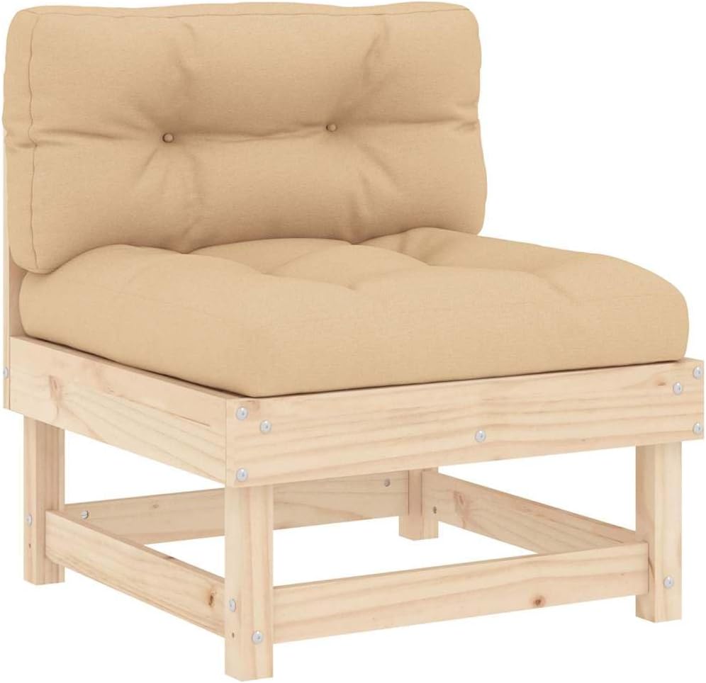 vidaXL Patio Furniture, Middle Sectional Sofa Couch with Cushions, Outdoor Seating Furniture for Balcony Garden Porch Backyard, Solid Wood Pine