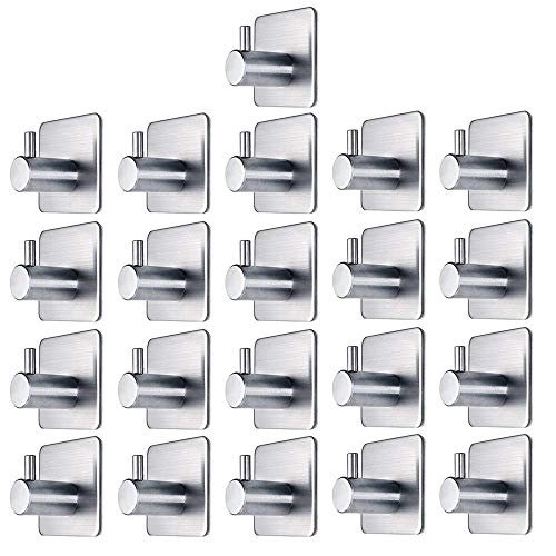 Zelfklevende loophaak, Stanbow roestvrij stalen badhaken, zware handdoek gewaad jas kledingtas hanger houder 3M zonder boren voor thuis keuken, badkamer (Pack van 21)