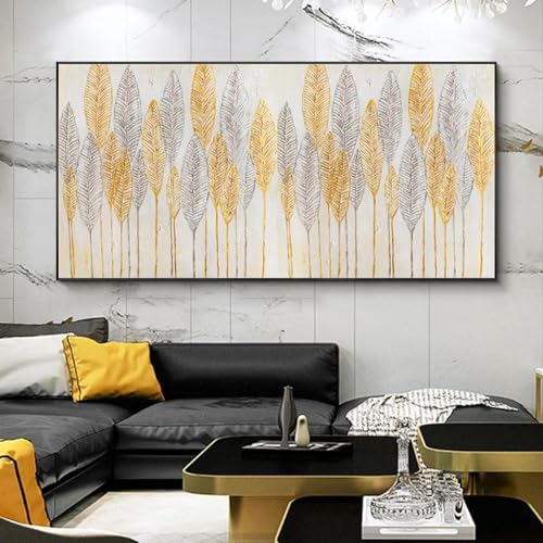 Toile abstraite couleur lumière et feuille d'or pour salon chaleureux