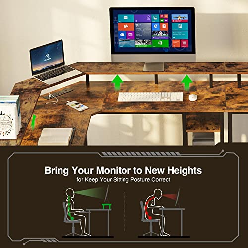 Rolanstar Computer Desk With Power Outlets Usb Ports & Led Strip, Reversible L Shaped Desk With Monitor Stand & Storage Shelf, L Shaped Gaming Computer Desk With Hooks,Home Office Desk,Rustic Brown #TOP4