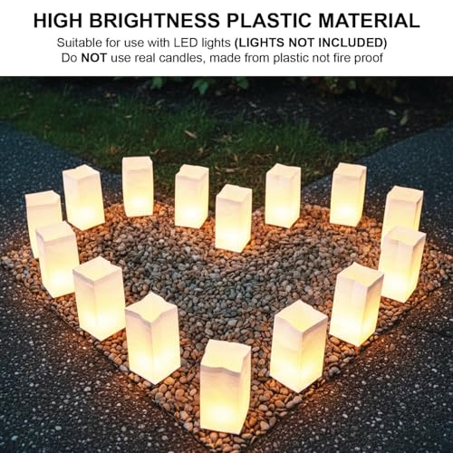Image of White Plastic Reusable Luminary Bags, Christmas Luminaries for Outdoors, Wedding, Birthday, Halloween, Thanksgiving(Not Include Light) (40pcs)