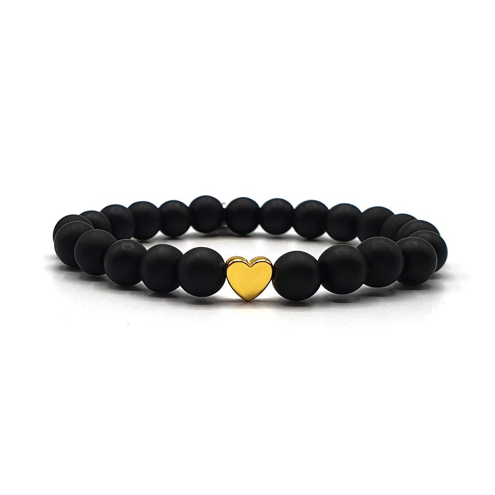 KARDINAL WEIST heart onyx bracelet, semi precious gemstone beads, jewellery for women, chakra - love - passion - romance (1 - gold)