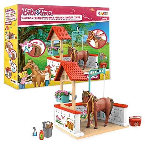 CRAZE Bibi und Tina Spielzeug Reiterhof Waschplatz Kinder Spielset mit Spielfiguren Bibi und Tina Figuren Spielzeug ab 3 Jahre Martinshof Washing Amadeus 20975 Cover