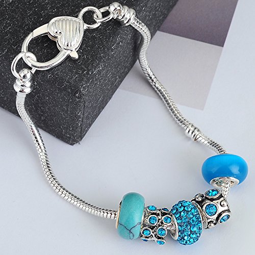 Rubyca 10Pcs White Silver Plated Heart Lobster European Snake Chain Bracelet Fit Charm Beads 7.5" #TOP6