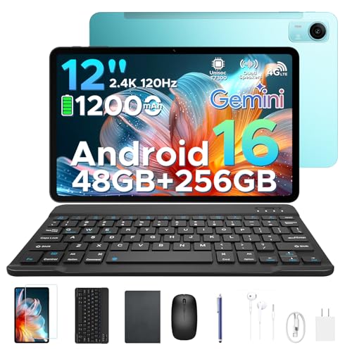 Image of P12 Pro Android 16 Tablet (2026), 120Hz 2.4K Tablet 12 inch Android with Gemini AI, 48GB+256GB /2TB, Unisoc T7300 Octa-Core, 12000mAh, 13MP+8MP, Widevine L1, Tablet with Sim Card Slot, Pen, Blue