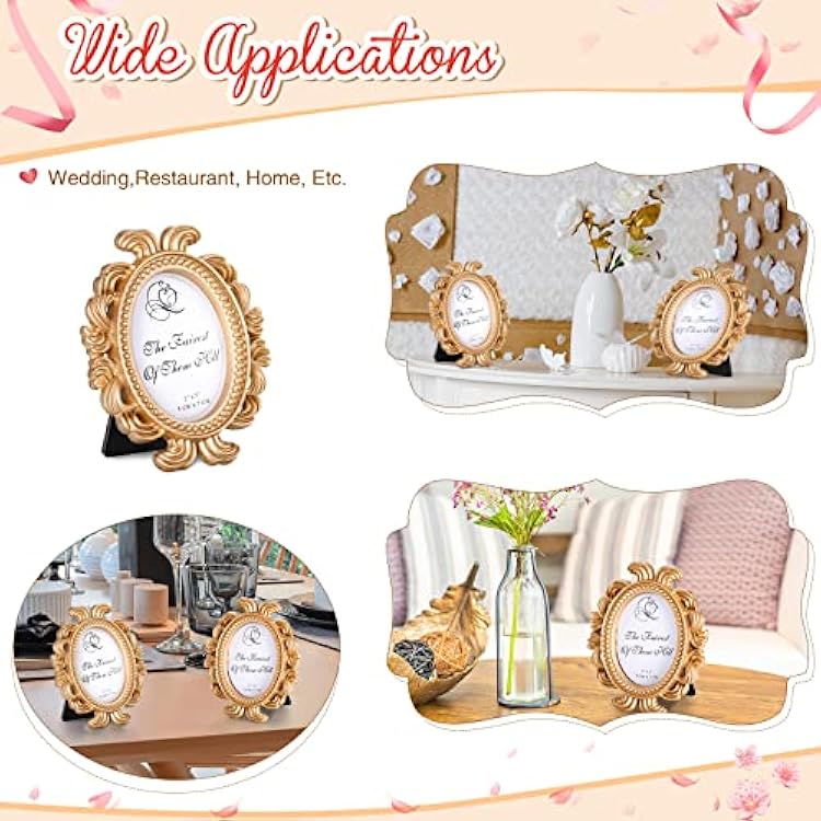 Vicenpal 60 Pieces Vintage Picture Frame Antique Photo Frame Baroque Place Card Photo Holder Mini Picture Frame Beaded Photo Frame Resin Oval Frame Display Frame Christmas Holiday Decor, Gold