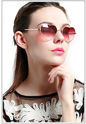 Chezi Women's Metal Colorful Gradient Lens Heart Sunglasses2