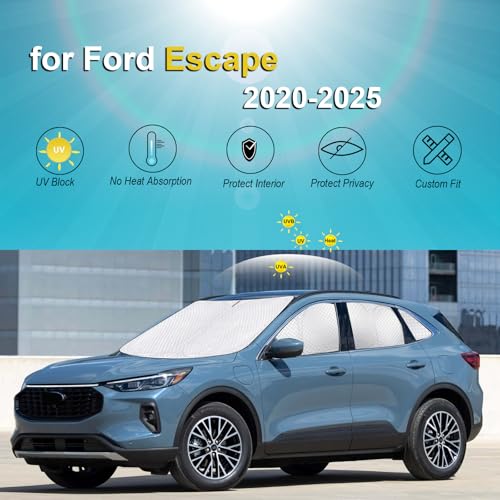 Image of KMF Windshield Sun Shade Replacement for Ford Escape Accessories 2020-2024, Side Window Sun Shade Cover Sun Visor Shield Cover, Rear Window Sunshade for Camping /Baby UV Block and Privacy Protect