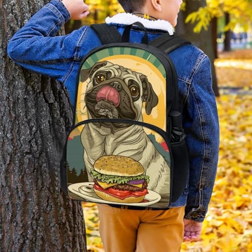 Girls Boys Fantastical Hamburger Pug Backpack with Front Pocket Padded Back Comfy School Bag for Kids Animal Print Backpacks for Girls Boys Green Lightweight 17 Inch Bookbag4