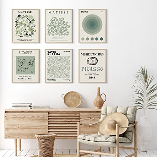 Image of Habseligkeit Green Posters for Room Aesthetic,Master Abstract Wall Poster, Retro Room Decor Aesthetic Vintage Prints for Wall Decor Unframed, 11x14in, Set of 6