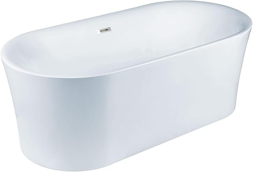 WOODBRIDGE 67" Acrylic Freestanding Bathtub Contemporary Soaking Tub with Chrome Overflow and Drain,White Tub