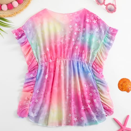 Image of Little Girl Beach Cover Up Dress Ruffle Sleeves Mermaid Scale Swimsuit Cover Up Kids Bathing Suit
