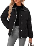 Women's Winter Casual Quilted Jackets Long Sleeve Button Down Puffer Jacket Padded Outerwear Coats