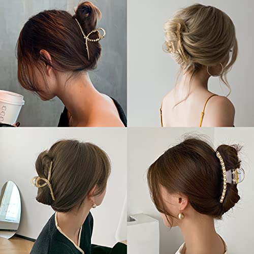 Deeka 4 Pcs Large Hair Claw Clips Metal Chain Pearl Hair Clips Gold Metal Hair Claw For Thick Long Hair Jaw Clips Hair Accessories For Women -Chain #TOP3