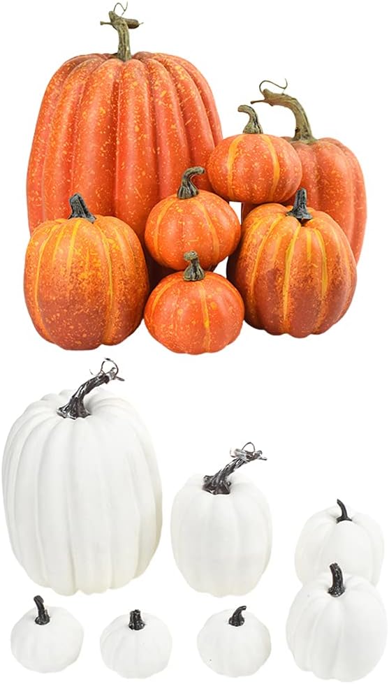 CPYGMXI 7pcs Artificial Pumpkins Assorted Fake Simulation Pumpkin for Halloween Thanksgiving Party Home Decoration