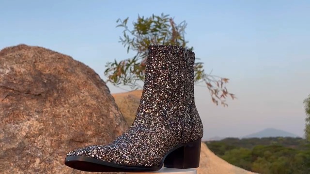 designer dress boots Amazon.com | Dress Boot For Men Leather Glitter Chukka Designer Boots  Casual Heel Shoes Zipper-up OS-JY009-Black-7
