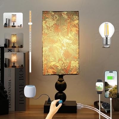 Bedside Table lamp Dimmable with Charging Station, Small end Desk Nightstand Lamps with USB Ports and outlets for Bedroom Living Room Office Reading Gifts Home Decorative LED Edison Bulb Included