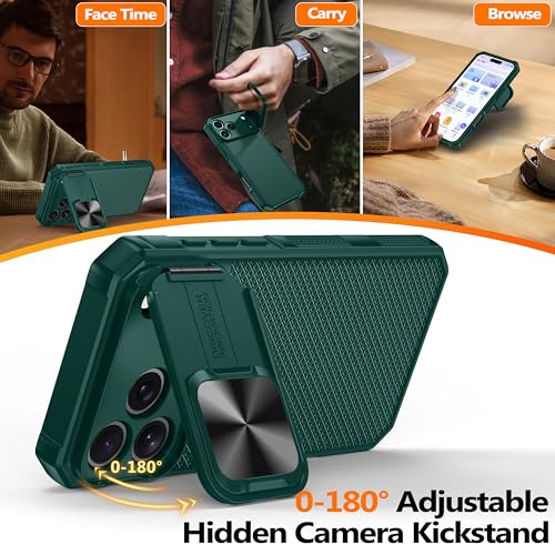 Image of Magnetic for iPhone 17 Pro Max Case [Slide Camera Cover] [Compatible with Magsafe] [Kickstand] [Military Grade Protection] Shockproof Rugged Case for iPhone 17 Pro Max,Green