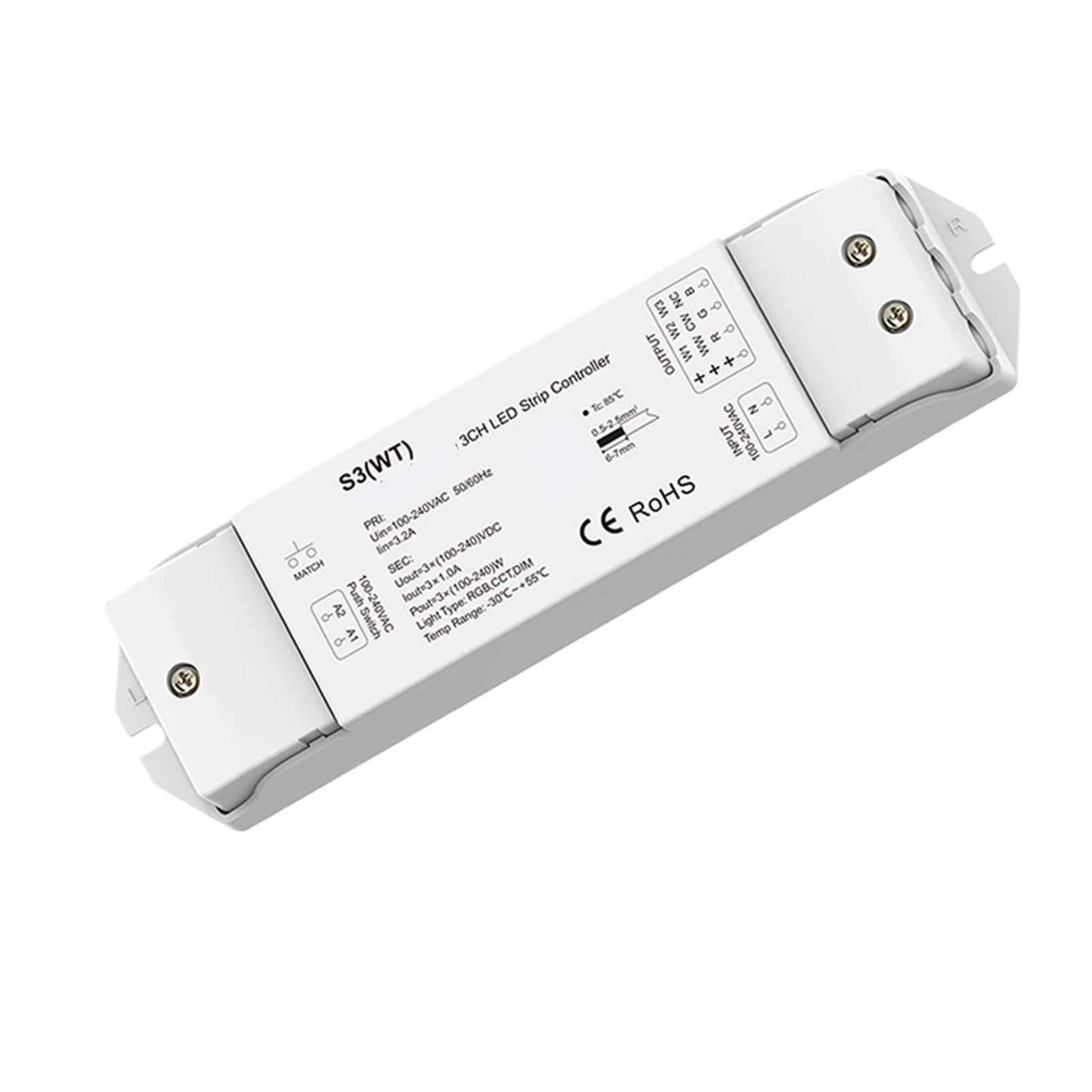 Controller for Strisce Luminose a LED a 3 canali con Tensione 110 V 220 230 RGB W CW dimmer