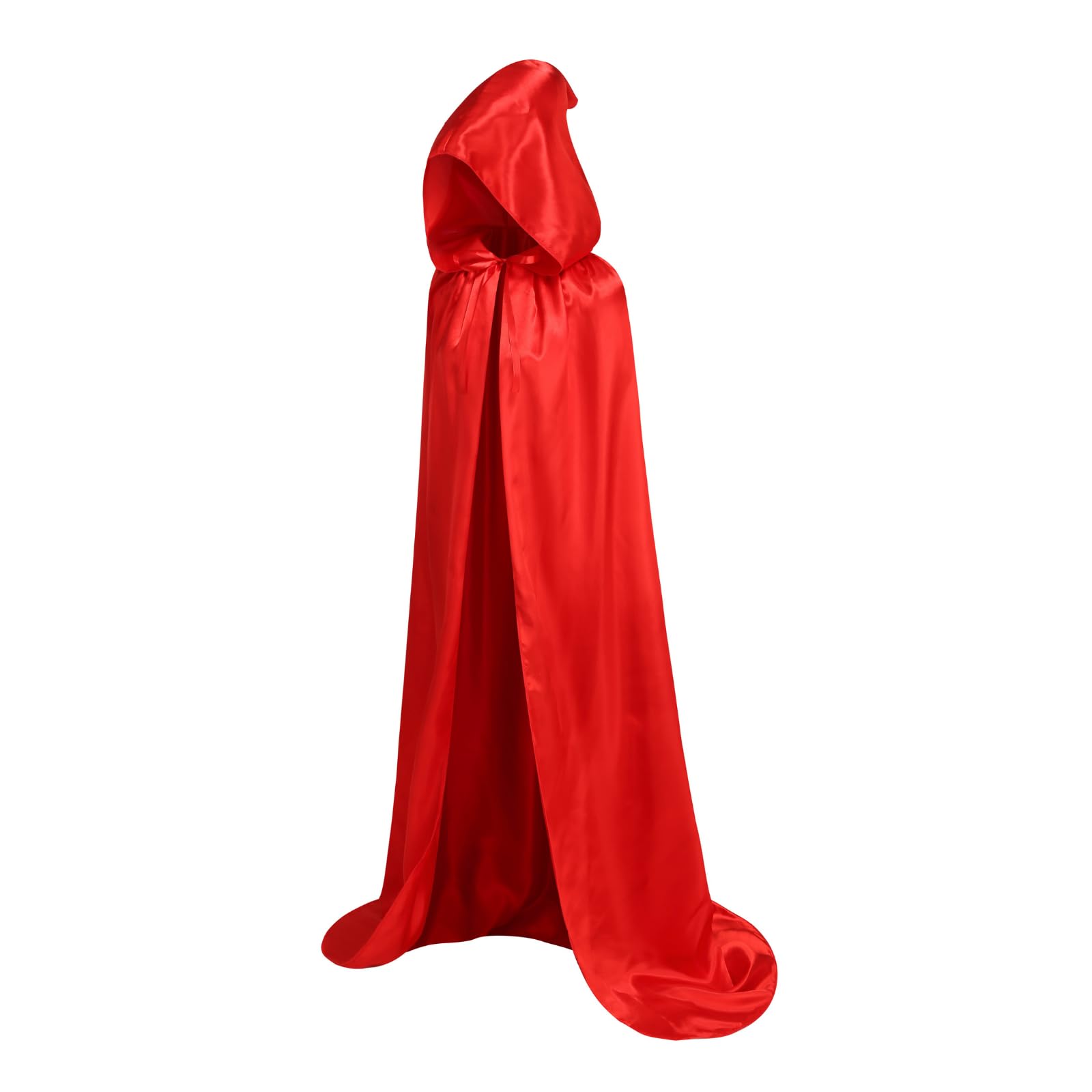 RRCBMD Adult Satin Cloak Long Unisex Hooded Red Cape 2PCS with Trident Accessories Men Women Medieval Coat Halloween Christmas Coaplay Satin Costume 43.3Inch