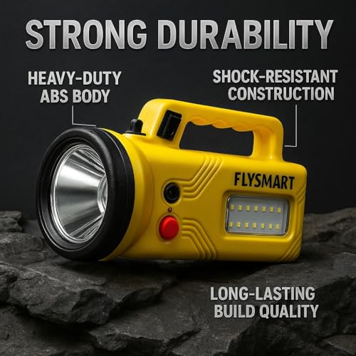 Image of Flysmart Bullet Queen Heavy Duty LED Searchlight Rechargeable, Long Range Focus Beam, Powerful Battery, Waterproof Torch with Side LED for Camping & Emergency