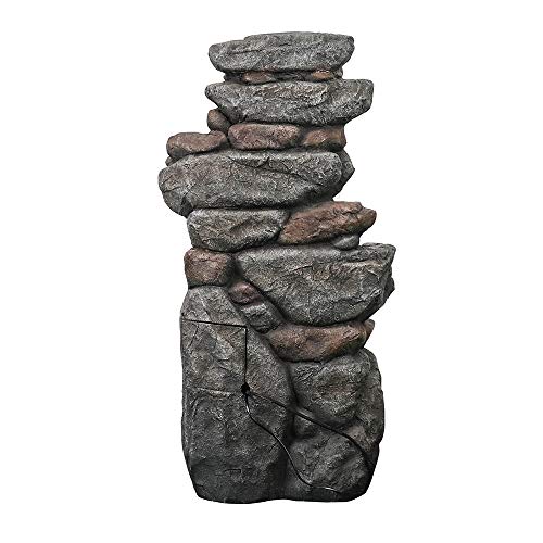 SunJet 5-Tier Outdoor Water Fountain with LED Lights - 40in Rock Water Fountain for Home Garden, Yard, Patio, Deck Decor - Soothing Tranquility Floor-Standing Fountain - Thumbnail 4