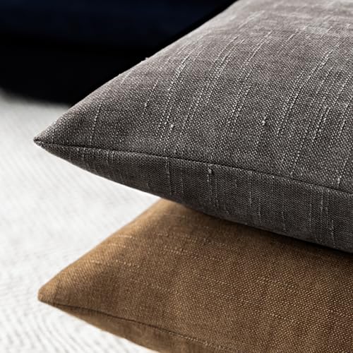 Image of Foindtower Pack of 2 Soft Textured Throw Decorative Pillow Covers Square Accent Solid Cushion Cover Cozy Farmhouse Pillow Case with Zipper for Couch Sofa Bedroom Living Room 16x16 Inch, Charcoal
