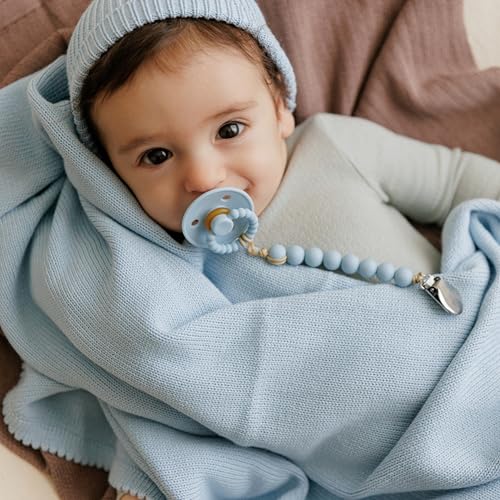 Image of Baby Gift Set - Organic Cotton Newborn Blanket Essentials, Thoughtful Baby Shower & New Baby Gift for Boys & Girls (Luxe - Sky Blue)