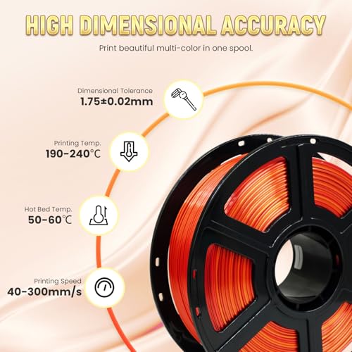 Image of FLASHFORGE Silk PLA Gradient Gold to Red Filament, Silk Multicolored Color Change 3D Printing Filament, Gold Red Shiny Fast Color-Changing Each 8M Gradually, Silky Texture & Ultra-High Glossiness