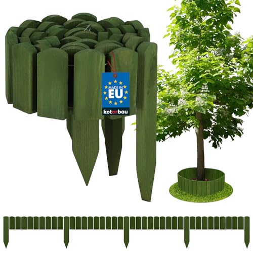 KOTARBAU® Valla de jardín de madera, 200 x 10 cm, color verde, valla de madera, valla enrollable, borde de madera, borde de césped, valla decorativa para jardín, valla flexible