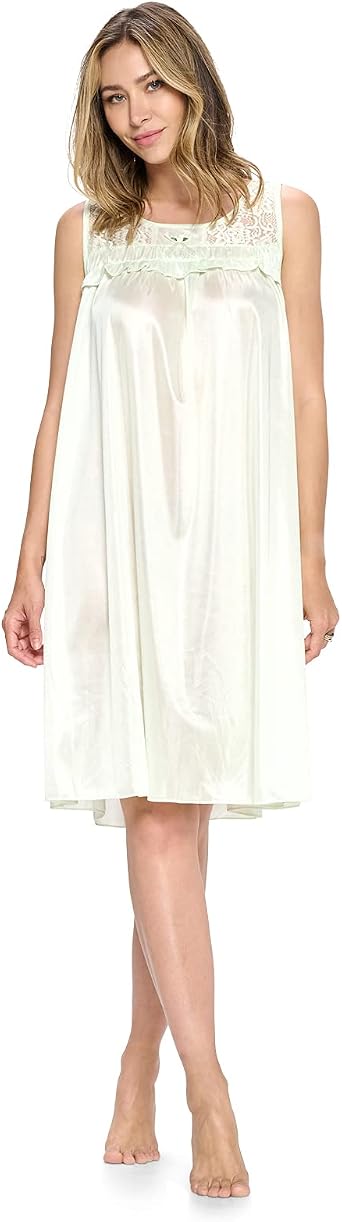 Casual Nights Womens Sleeveless Tricot Sheer Lace Nightgown